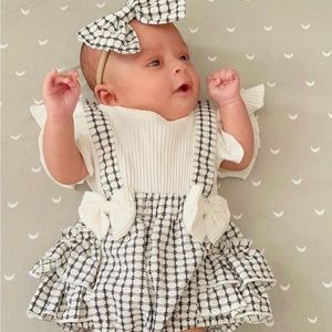 Checkered two piece stylish bow romper